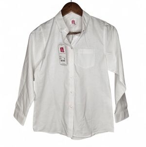 A+ Button Down Collar Long Sleeve Oxford School Uniform Blouse in White